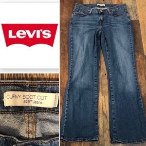 Levi 529 women’s curvy boot cut size 12 denim blue jeans, inseam 30” EUC